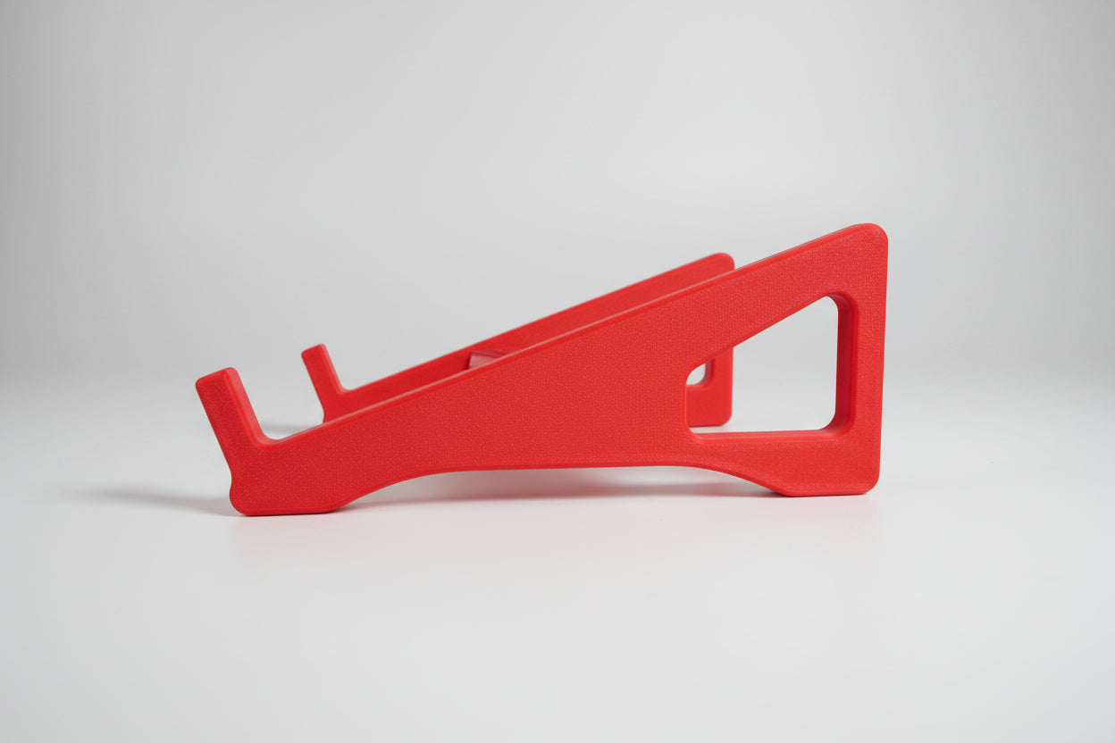 MPC Sample Pro Stand in red modular 3D printed desktop stand for AKAI MPC samplers, side view